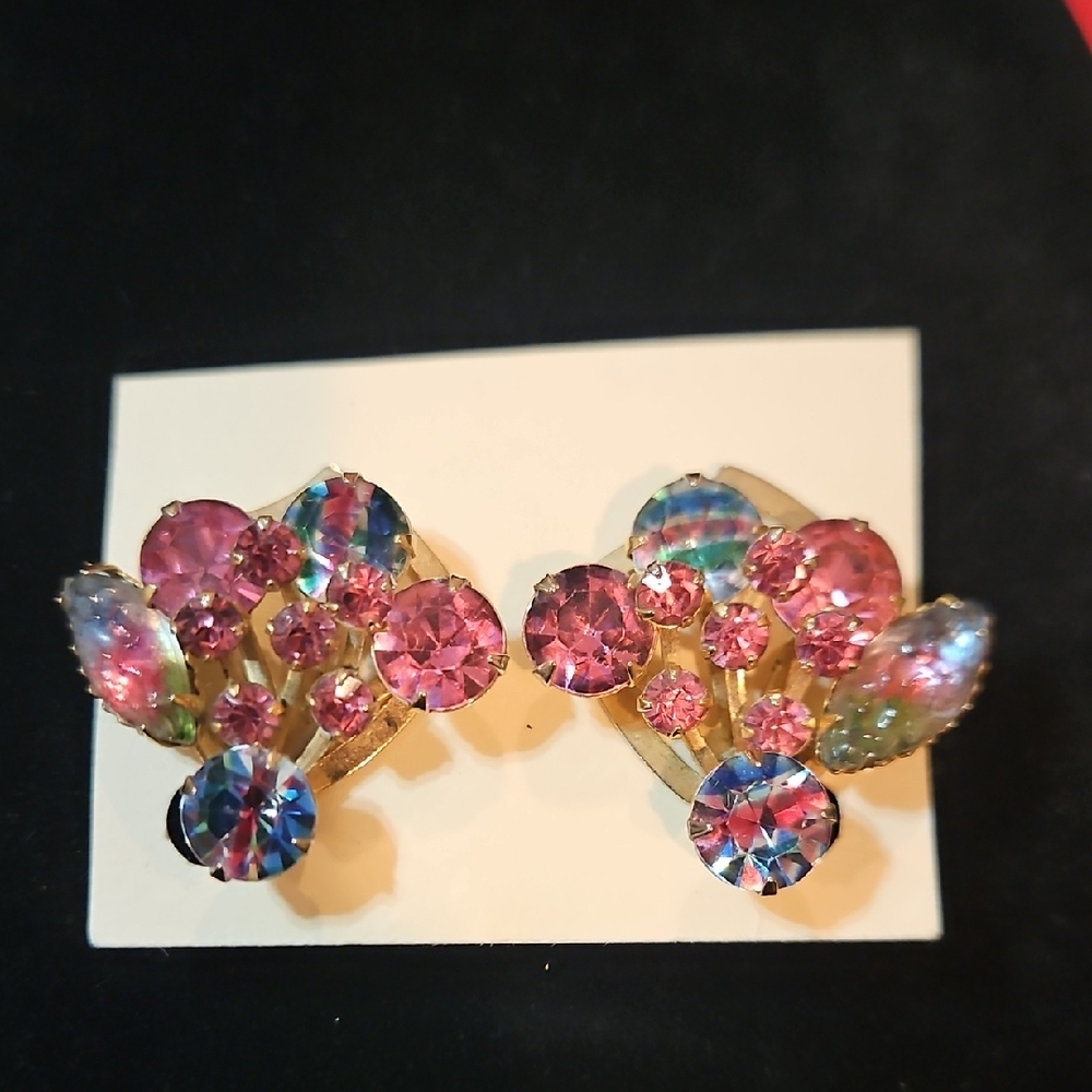 D&E Juliana Pink And Blue Crystal Clip Earrings